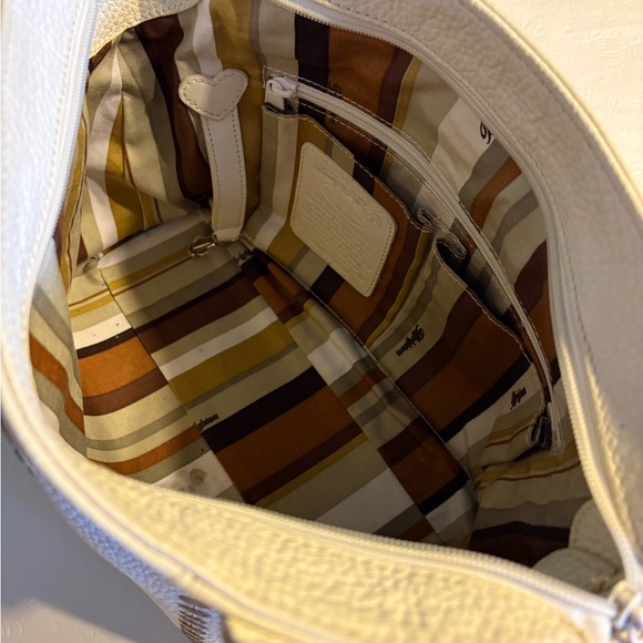 Brighton OffWhite Shoulder Bag w/ Gold, Bronze, Blk and Brn Decorative Stitching - Picture 5 of 6